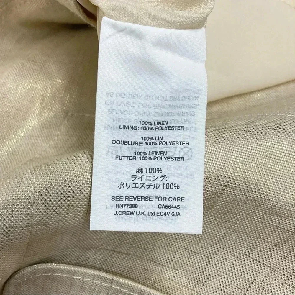 J. Crew Gold Foil Linen Dress Size 00 Grommets Cap Sleeve